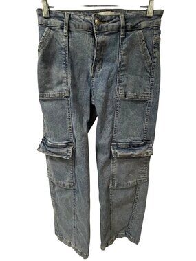 Angels Of Difference Cargo Jeans Womens Blue Faded Denim Pockets Size 6P